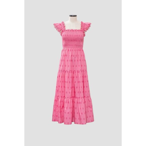 Moon River Smocked Floral Nap Dress Pink Size Small Midi Preppy Cottagecore - Picture 7 of 9